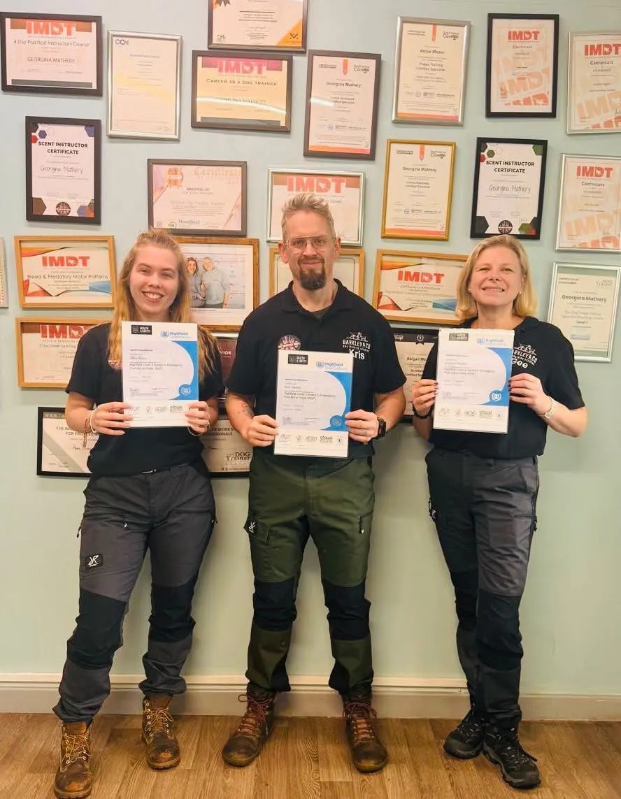 abbie, kris and gee the three trainers from barkleys holding certificates