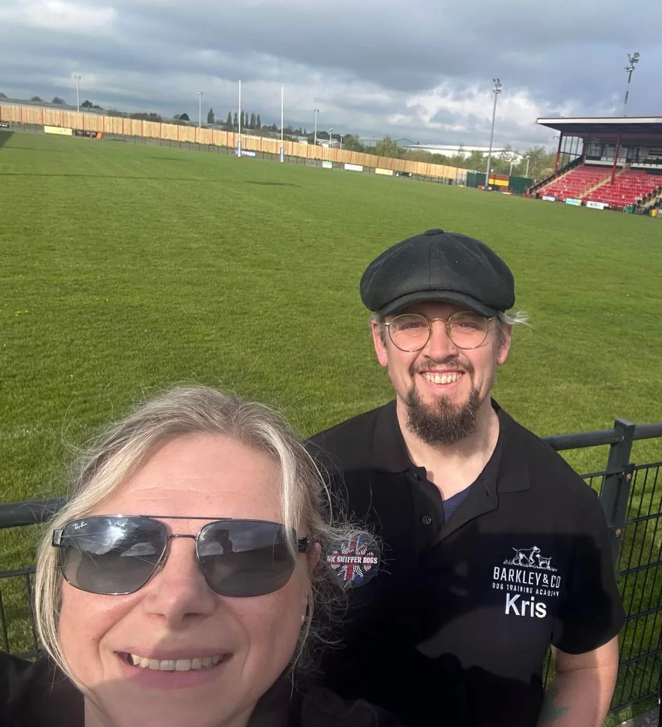 kris and gee at dewsbury rams stadium while doing a scent work course